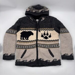 Rocky Mountain Outfitters Wool Knit Bear Zip Hoodie Jacket Size L
